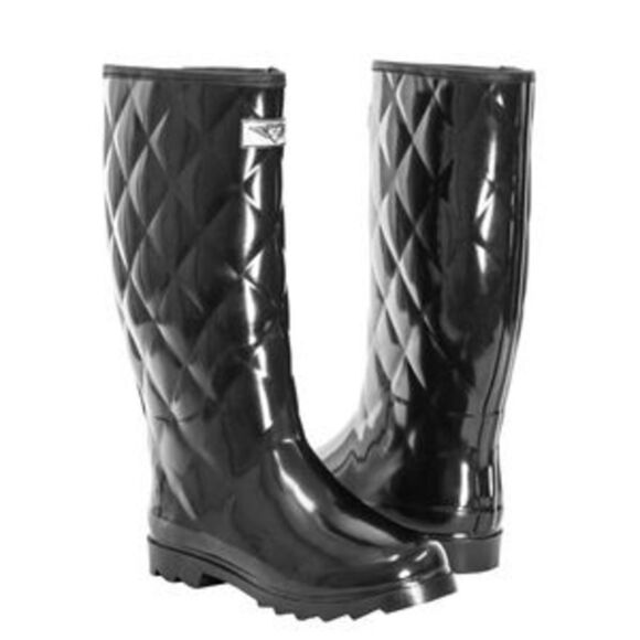 Women Rubber Rain Boots,  Black Quilted  Rainboots - Picture 2 of 4